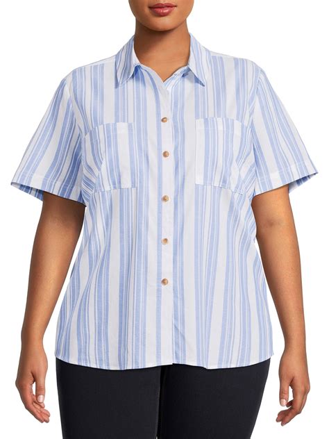 Terra & Sky Plus Size Button Front Camp Shirt - women's Top - Walmart.com