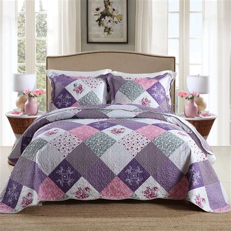 Qucover Quilted Bedspreads King Size Soft Pylo-Cotton Beautiful Chic ...