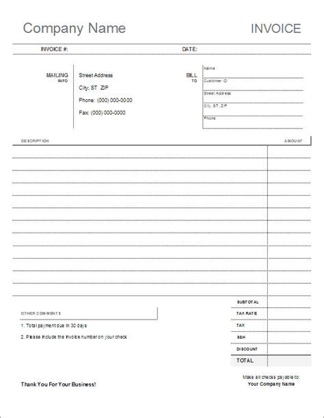 free blank printable invoices forms