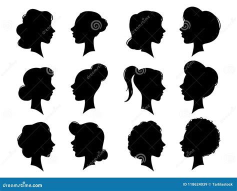 Adult and Young Womans Vintage Side Faces Silhouette. Woman Face ...