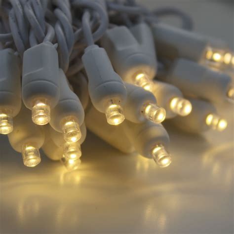 50-light 5mm Warm White LED Christmas Lights, 6" Spacing White Wire ...