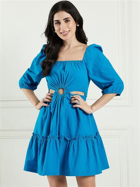 Blue Breeze Solid A-Line Mini Dress by Wyshlist
