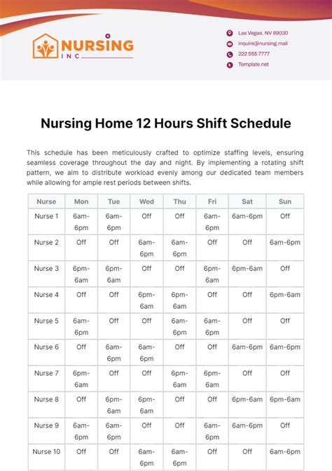 Free Nursing Home 12 Hours Shift Schedule Template to Edit Online