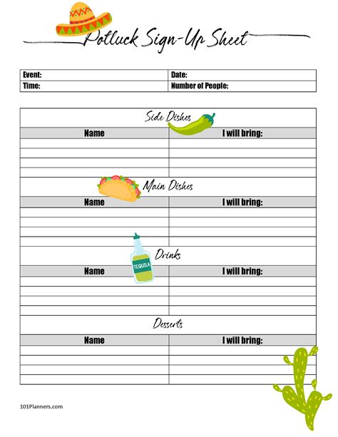FREE Printable Potluck Sign Up Sheet | Editable