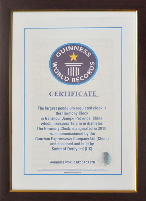 吉尼斯世界纪录证书（英） - 集团荣誉 - 烟台持久钟表集团有限公司