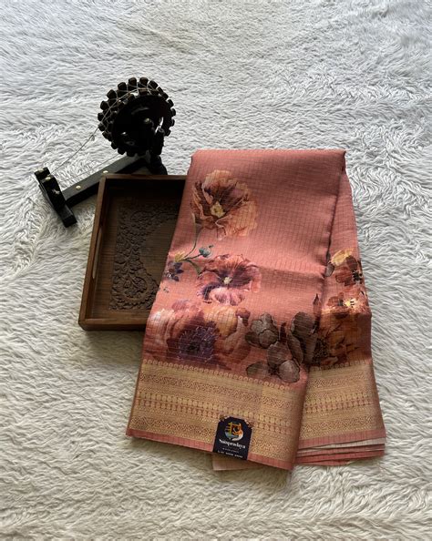 Dola Crepe Saree Dark Peach Colored Paired with a Zari Border ...