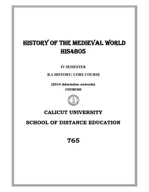 History of the medival period 5th sem - HISTORY OF THE MEDIEVAL WORLD ...