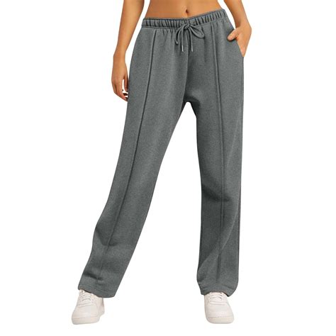 Qcmgmg Fleece Sweatpants Women Pockets Wide Straight Leg Athletic ...