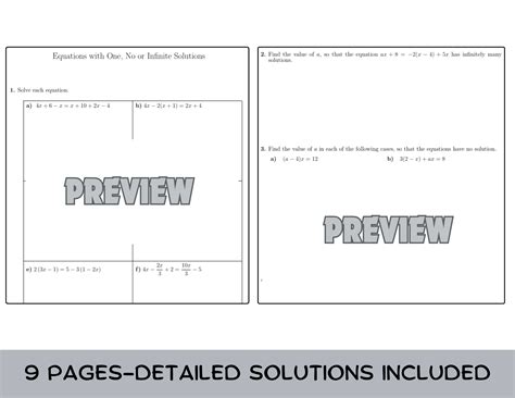 Equations with One, No or Infinite Solutions Worksheet (with solutions ...