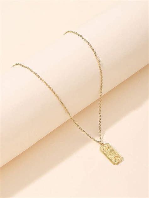 1pc Gold Eyes Star Moon Rectangle Pendant Collar Chain Necklace | SHEIN USA