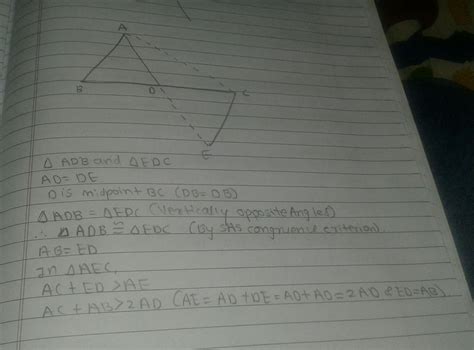 prove that the sum of any two sides of a triangle is greater than twice ...