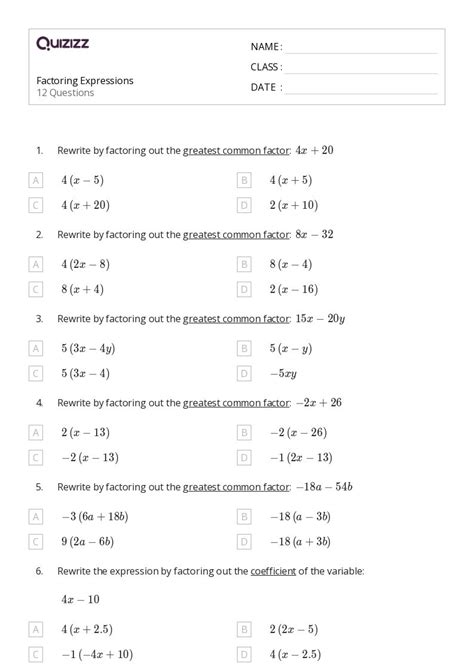 Image result for Factorization Class 8 Worksheets