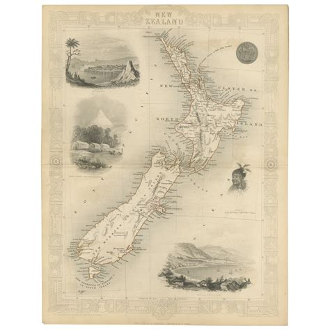 Map of Tasmania with Illustrations of Local Fauna and Colonial Landmarks, 1851 For Sale at 1stDibs