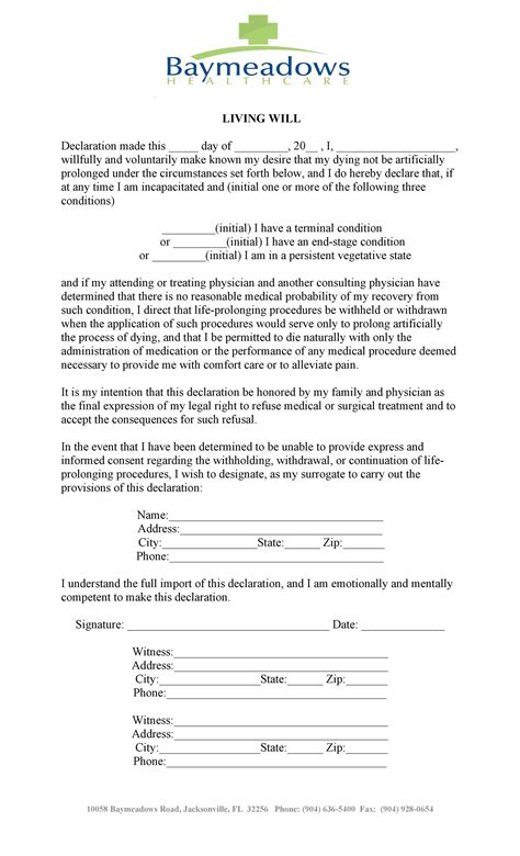 Living Will Template Printable