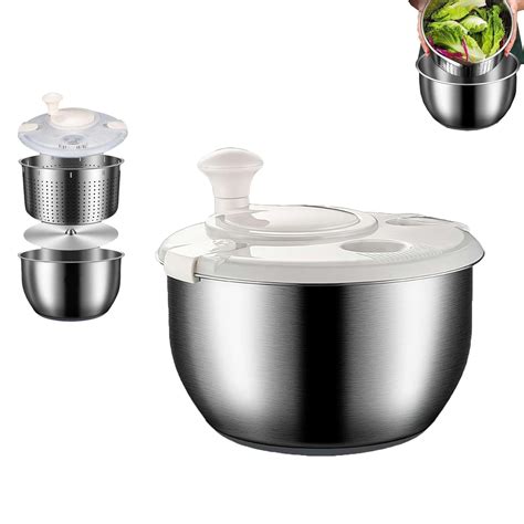Stainless Steel Salad Spinner 6L Lettuce Spinner with Drain, Non-Slip ...