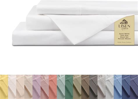 Amazon.com: Linen Home 100% Cotton Percale Sheets Twin Size,Snow White ...