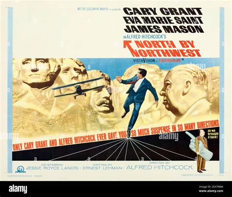 Cary Grant in North by Northwest, Alfred Hitchcock movie poster. Feat ...