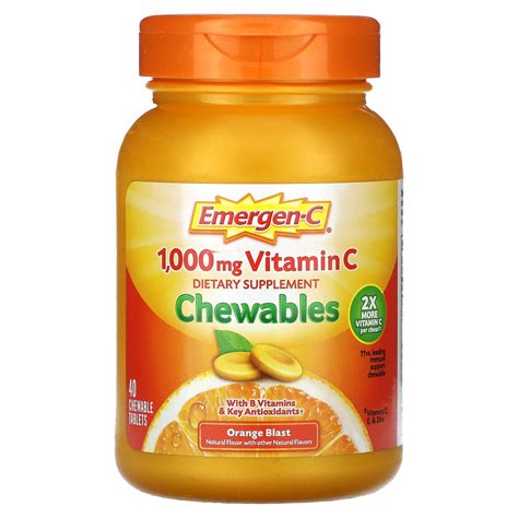 Emergen-C, Vitamin C Chewables, Orange Blast, 1,000 mg, 40 Chewable ...