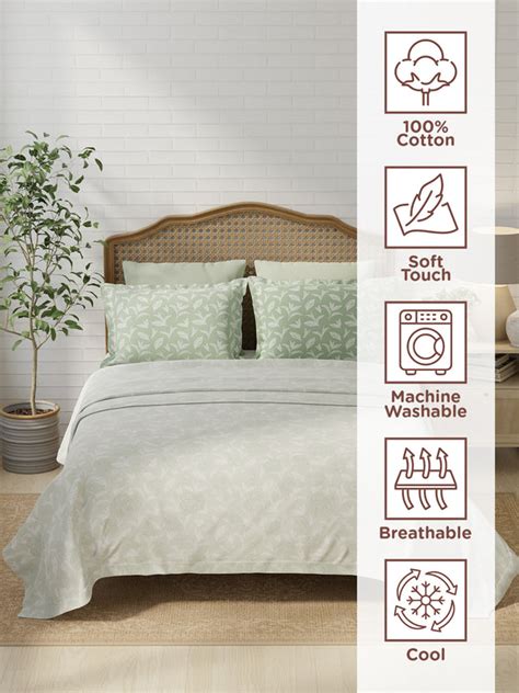 100% Cotton 180 TC, King Size Green Bedsheet with 2 Pillow Covers, Pur