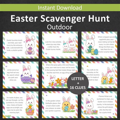 Easter Scavenger Hunt for Kids Easter Egg Hunt Clues Easter Bunny Treasure Hunt Outdoor Easter ...