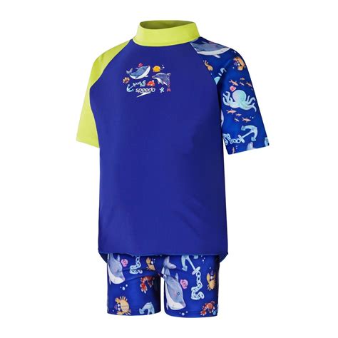 Childrens/Kids Digital Print ShortSleeved Rash Guard Set (Blue/Yellow ...