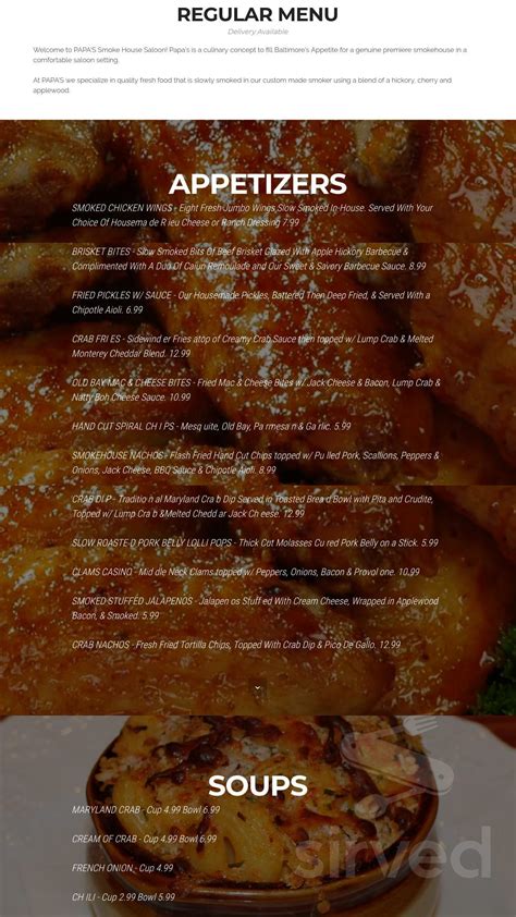 Papa's Smokehouse Saloon menu in Dundalk, Maryland, USA