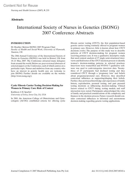 Cystic Fibrosis Carrier Testing Decision-Making... : Nursing and Health ...