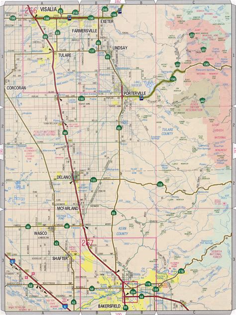 Map of Tulare county, California. Free large detailed road map Tulare CA