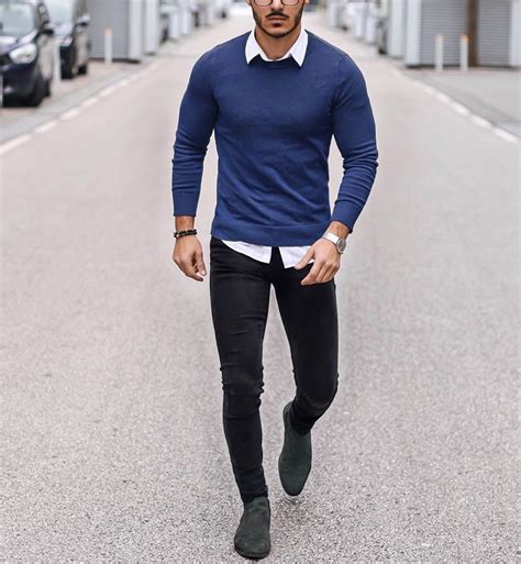 Men's blue sweater outfit idea | Moda maschile casual, Moda maschile ...