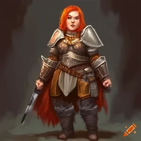 Red-haired female dwarven cleric in armor on Craiyon