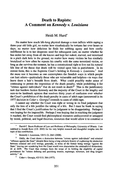 Death to Rapists: A Comment on Kennedy v. Louisiana | Exercises ...