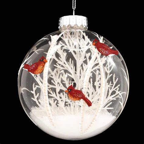Cardinal Scene With White Tree Glass Ornament