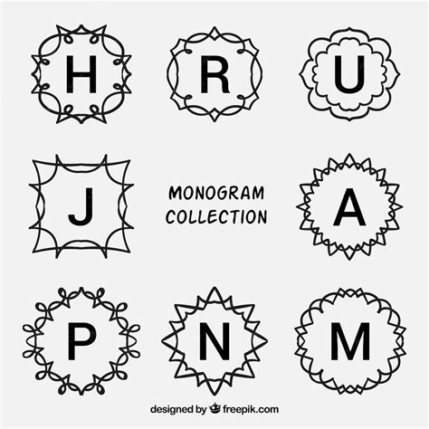 Pak met hand getekende siermonogrammen | Gratis Vector