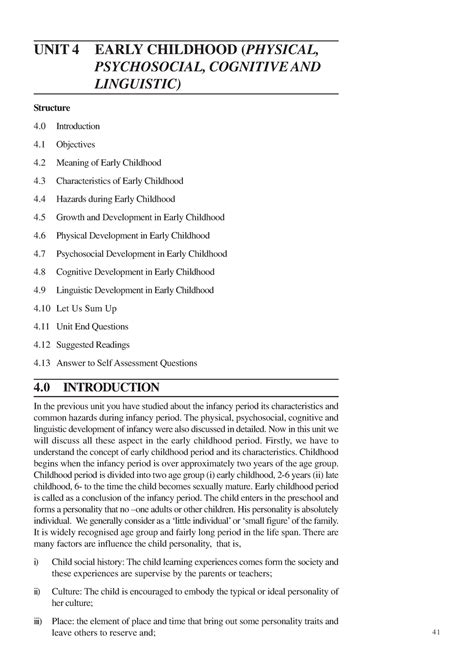 Unit-4 - internship - 4 1 UNIT 4 EARLY CHILDHOOD (PHYSICAL ...