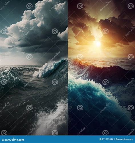 Night and Day, Storm at Sea and Calm, Sun and Moon in One Frame ...