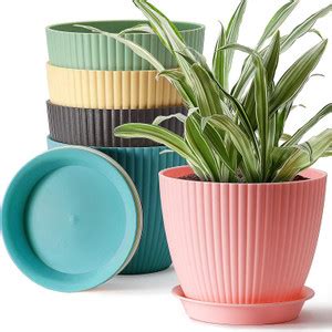 GKARUNA Round Flower Pots Outdoor,Indoor Planter with Drainage Hole and ...