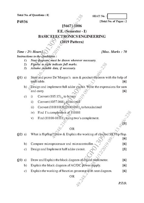 BXE FE Basic Electronics Engineering Exam Paper (Nov-Dec 2019) - Studocu