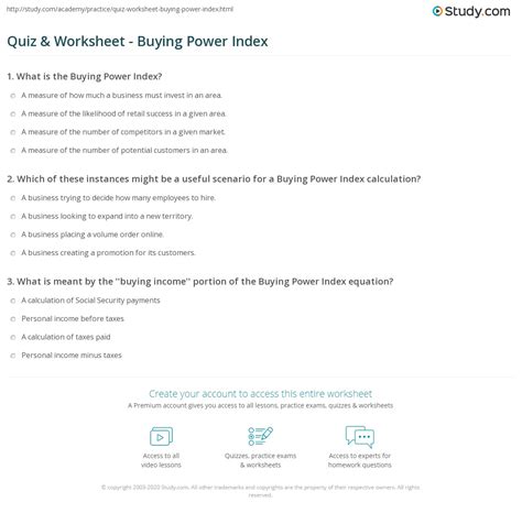 Quiz & Worksheet - Buying Power Index | Study.com