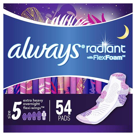Always Radiant Feminine Pads for Women, Size 5, 54 Count, Extra Heavy ...