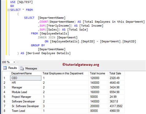 Image result for Derived Table in SQL Server