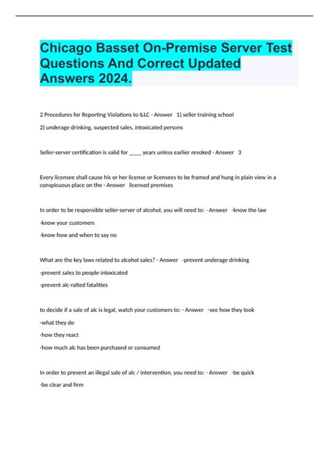 Chicago Basset On-Premise Server Test Questions And Correct Updated ...