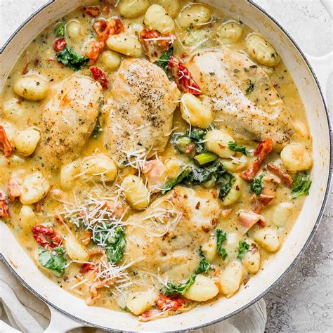 Creamy Tuscan Chicken + Gnocchi - The Wooden Skillet