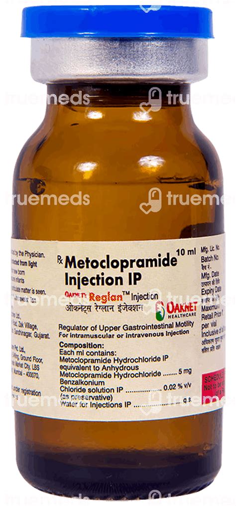 Oaknets Reglan 5 Mg Injection 10 Ml - Uses, Side Effects, Dosage, Price ...