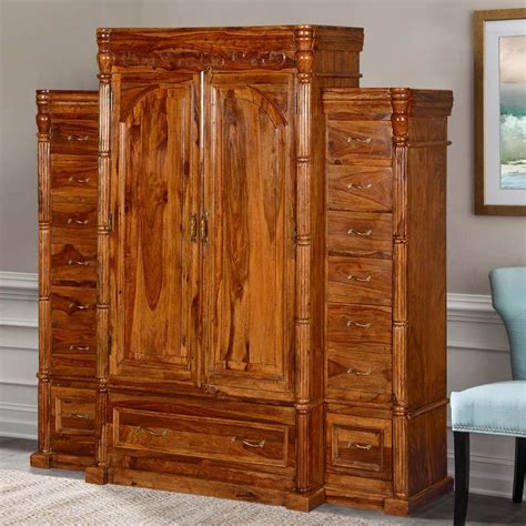 Espresso Wood Finish Bedroom Wardrobe Armoire Cabinet
