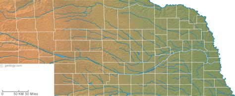 Nebraska Physical Map and Nebraska Topographic Map