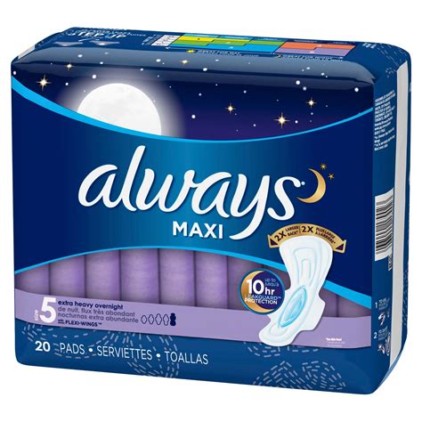 Always Maxi Extra Heavy Overnight Pads with Wings - Size 5 - 20ct ...