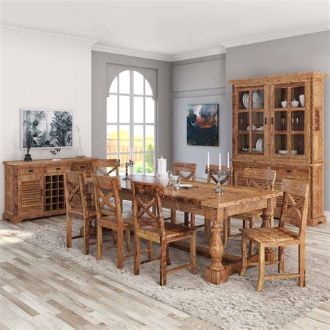 Britain Rustic Teak Wood 11 Piece Dining Room Set | Wood dining room ...