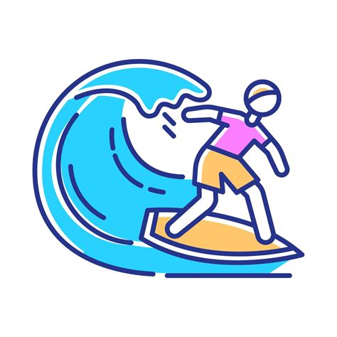 Surfing color icon. Watersport, extreme kind of sport. Catching ocean ...
