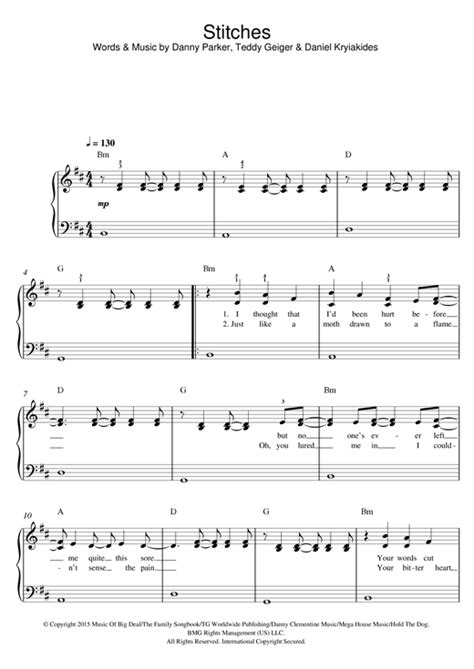 Shawn Mendes "Stitches" Sheet Music Notes, Chords | Piano, Vocal ...