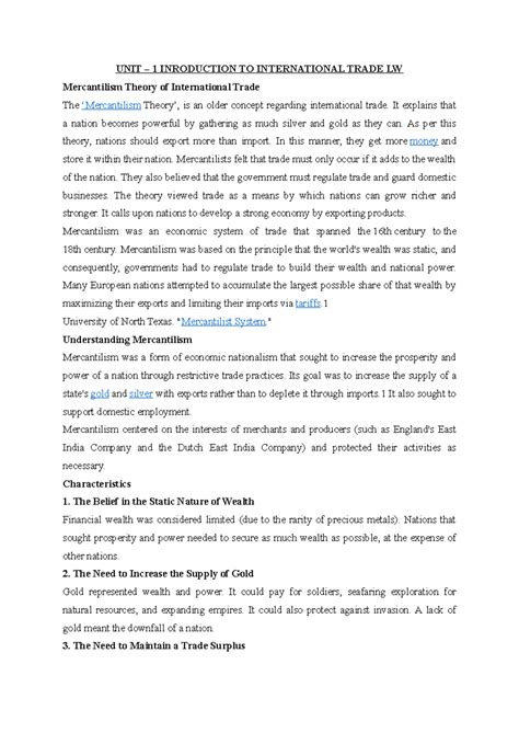 International Trade Law: Understanding Mercantilism, Absolute ...